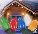 Set Of 25 Ceramic Multi-Color C7 Christmas Lights With Green Wire