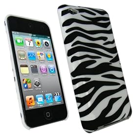 igadgitz Etui Housse Poche Hardcase Case Coque Rigide de couleur Noir et Blanc avec motif bandes de z�bre pour Apple iPod Touch 4G 4�me Gen G�n�ration 8 go gb 32 go gb & 64 go gb + protecteur d'�cran