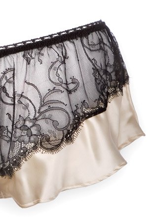 Hypnotique Ivory Silk and Black Lace French Knickers