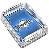 Image Milwaukee Brewers Glass Ashtray - Dimensions 3 Inch x 4 Inch - Simulated Black Velvet Botton