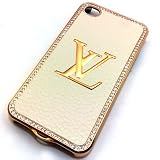 Designer LV Iphone 4/4s Hard Bling Leather Case with Shell Case (Cream Gold)