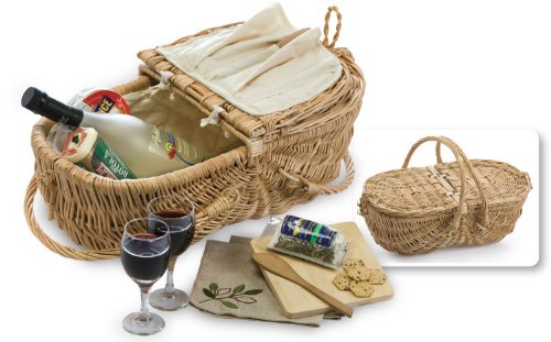 Natural Willow Eco-Friendly Wine & Cheese Picnic Basket Set with Accessories