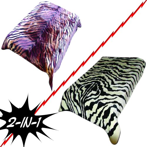 Trademark Home Acrylic Mink Duke Blanket, Two Ply 2-in-1 Zebra/Tiger