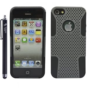 The Friendly Swede (TM) Hybrid Plastic And Silicone Case For Apple Iphone 5 Multiple Colors - Stylus 4.5" - In Retail Packaging (Black + Grey)