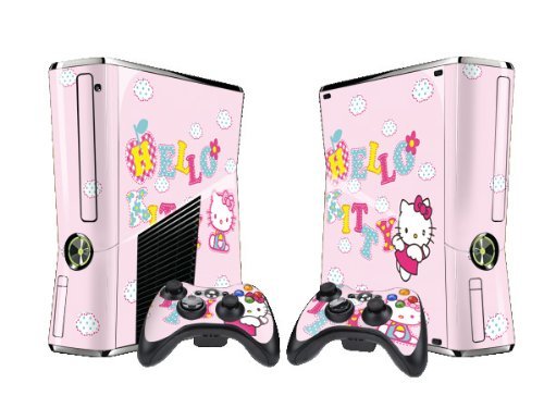 Hellokitty Protector Skin Decal Sticker for Xbox 360 Slim (1 piece for the game console & 2 pieces for 2 controllers)