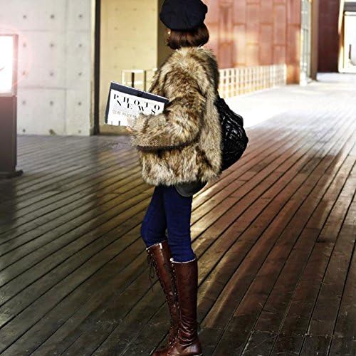 POPALIA Women's Winter Warm Faux Fur Long Sleeve Outerwear Brown Jacket