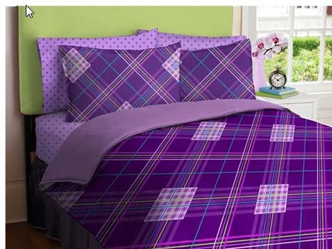 Purple Plaid Girls Twin Comforter Bed In A Bag Set