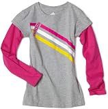 5185oG qFoL. SL160  Adidas Girls 7 16 2 in 1 3 stripes Long sleeve Tee, Medium Grey Heather/Intense Pink, Large