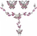 Indian Pink Butterfly Rhinestone SWAROVSKI CRYSTALS Flower Silver Necklace And Earring Jewelry Gift Set
