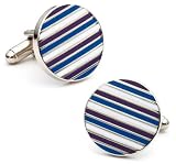 Royal Stripe Blue Purple White Mens Cufflinks Cuff Links