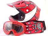 Youth Motocross ATV or Motorcycle Helmet Gloves and Goggles, Medium
