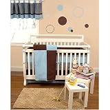 Manhattan Blue - 6 Piece Blue and Brown Nursery Crib Bedding Set