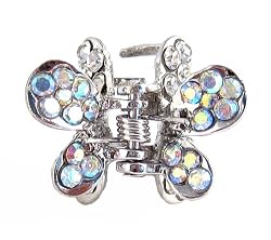 Hair Clip - H1- Crystal Butterfly Flower - Sm Size (7/8" x 11/16") ~ Clear AB (Iridescent)
