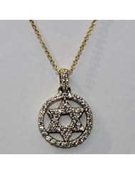 14k Yellow Gold Jewish Star Diamond Pendant with 18" Gold Chain