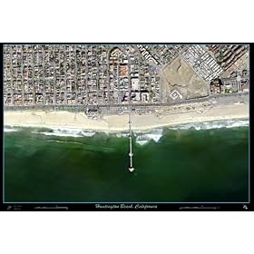 Huntington Beach, CA glossy satellite map/art: 36"x24"