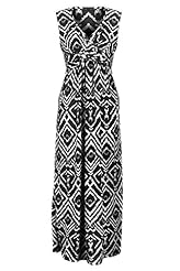 V-neck Sleeveless Ruched Draped Shirred Polyester/Rayon/Spandex Zig Zag Summer Maxi Dress 