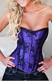 Sexy Royal Blue Fashion Corset with Black Flower Lace Cocktail Party Clubwear S, M, L, XL