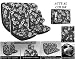 Black Hawaiian Hibiscus Auto Accessories Interior Combo - Front Low Back Bucket & Rear Bench Seat Covers, Steering Wheel Cover & Shoulder Pads