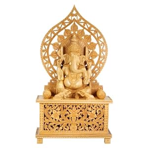 Intricate Hand-carved Wood Ganesh Statue