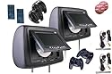 New Black Headrest Pair 7" LCD Monitors and Region Free DVD Players USB SD Package & 2 Pair Wireless Dual Channel Headphones, 2 Wireless Game Controllers with 32 Bit Game Disks and FM Transmitters! Wireless Game Car Package