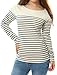 Allegra K Women's Round Neck Long Sleeves Color Block Striped Tops T Shirts Blue XL (US 18)