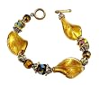 Bracelet - B1 - Handmade Murano Glass & Fire-Polished Beads - Lg Twists - Toggle Closure ~ Topaz (Gold)