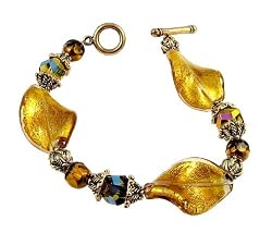 Bracelet - B1 - Handmade Murano Glass & Fire-Polished Beads - Lg Twists - Toggle Closure ~ Topaz (Gold)