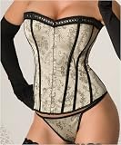 Beige Satin Boned Corset With Thong