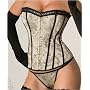 Beige Satin Boned Corset With Thong