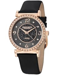 Stuhrling Original Womens 711.04 Audrey Astra Swiss Quartz Diamond Rose Tone Black Leather Strap Watch