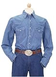 Wrangler Mens Cowboy Cut Work Western Long Sleeve Shirt, Blue Stonewashed