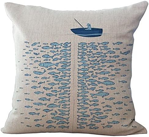 Abstract painting Fishing on a boat Throw Pillow Case Cushion Cover Decorative Cotton Blend Linen Pillowcase for Sofa 18 "X 18 "