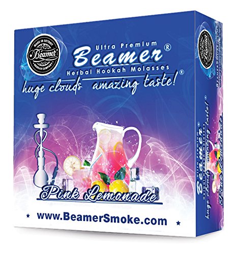 Pink Lemonade Beamer® Ultra Premium Hookah Molasses 50 Gram Box. Huge Clouds, Amazing Taste!® 100 % Tobacco, Nicotine & Tar Free but more taste than tobacco! Compares to Hookah Tobacco at a fraction of the price! GREAT TASTE, LOTS OF SMOKE & SMELLS GREAT!!! Proudly made in the USA!