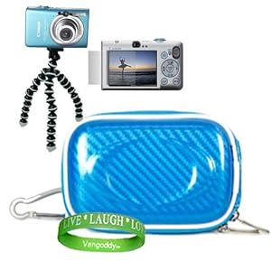 Thermoplastic polyurethanes (TPU) Hard Glossy Blue Canon Camera Carrying Case Pouch Sleeve for Canon PowerShot SD1300IS 12 MP Digital Camera with 4x Wide Angle Optical Image Stabilized Zoom and 2.7-Inch LCD + Digital Camera Tripod Canon + Canon Digital Camera Screen Protector + Vangoddy tm, Live*Laugh*Love wrist band!!!