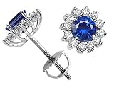 1.75 cts Genuine Sapphire and Diamond Screw Back Earrings Studs - 14kt White or Yellow Gold
