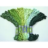 New ThreadNanny 60 Skeins of Silky Hand Embroidery Cross Stitch Floss Threads - GREEN TONES