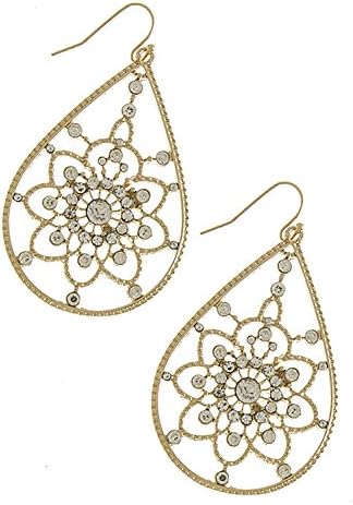 THE JEWEL RACK CRYSTAL FLORAL ACCENT TEARDROP EARRINGS (Gold)