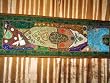 GREEN KHAKI BLUE BEADED Zardozi India Sari Tapestry Wall Hanging Table Runner 60X20