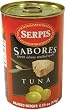 "GREEN OLIVES SABORES" (With Tuna) "SPAIN", Green Tuna Stuffed Olives in Easy Open Metal Can, 150g. "Serpis"