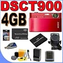 Sony Cybershot DSC-T900 12.1 MP Digital Camera with 4x Optical Zoom and Super SteadyShot Image Stabilization (Red) 4GB BigVALUEInc Accessory Saver NPBD1 Battery/Rapid Charger Bundle + MORE