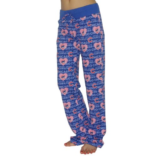 Womens MLB Chicago Cubs Walking Bear Cotton Thermal Sleepwear / Pajama Pants - Blue & Pink (Size: M)