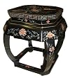 Hand carved chinese garden seat - wood, hand painted coromandel flower design, square