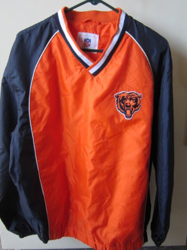 Chicago Bears V-neck Pullover Windbreaker Jacket & Stripe Skull Hat