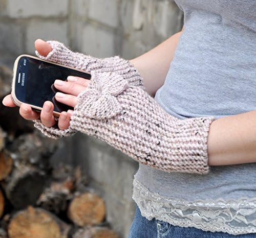 Pale pink tweed Fingerless Thumb Hole Gloves &amp; Headband, Knitted Mittens, Womens Mittens, Winter Mittens, Headband, Knit Mittens, hand made knitting
