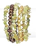 7 Piece Gemstone and Crystal Stretch Bracelet Set, Fall Tones, 7.5