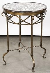 Nikolaos Table 22" Round Iron Inlay End Side New