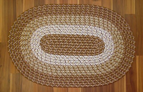 BROWN BRAIDED OVAL ACCENT RUG TRI-COLOR REVERSIBLE 18" X 28"
