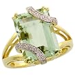 10k Gold Large Stone Rectangular Ring, w/ 0.04 Carat Brilliant Cut Diamonds & 7.94 Carats (12x10mm) Emerald Cut Green Amethyst Stone, 11/16 in. (17mm) wide