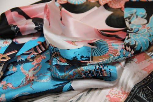 100% Silk Scarf Shawl, Scarfs for Women, Small Square, 20 inch x 20 inch (Blue leather bands)