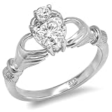 Sterling Silver Ladies Heart Shape Cubic Zirconia CZ Irish Friendship and Love Band Claddagh Ring (Available in size 6 - 7 - 8)